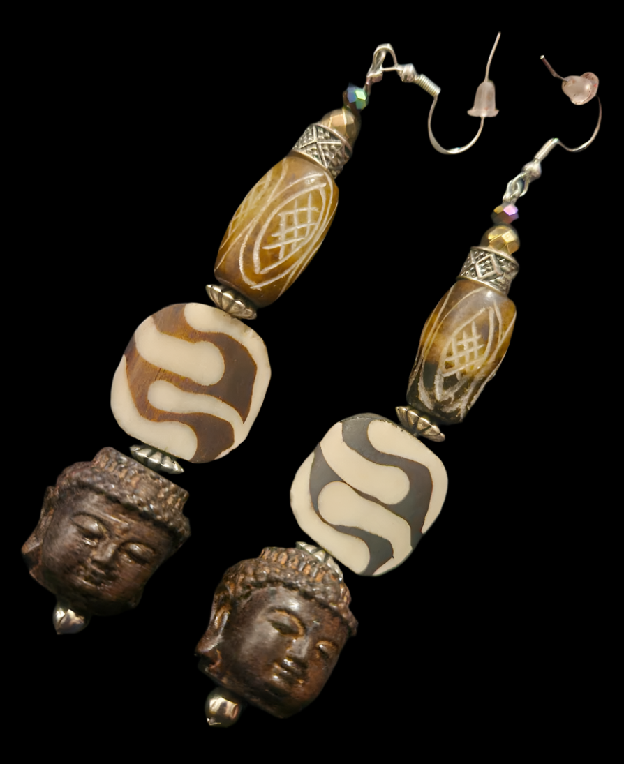 Brown and Cream Tribal Beaded Buddha Shoulder Dusters African Tib