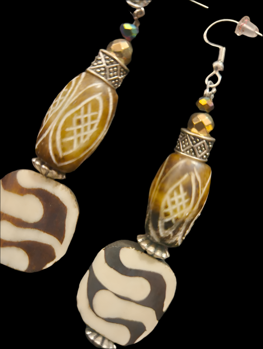 Brown and Cream Tribal Beaded Buddha Shoulder Dusters African Tib