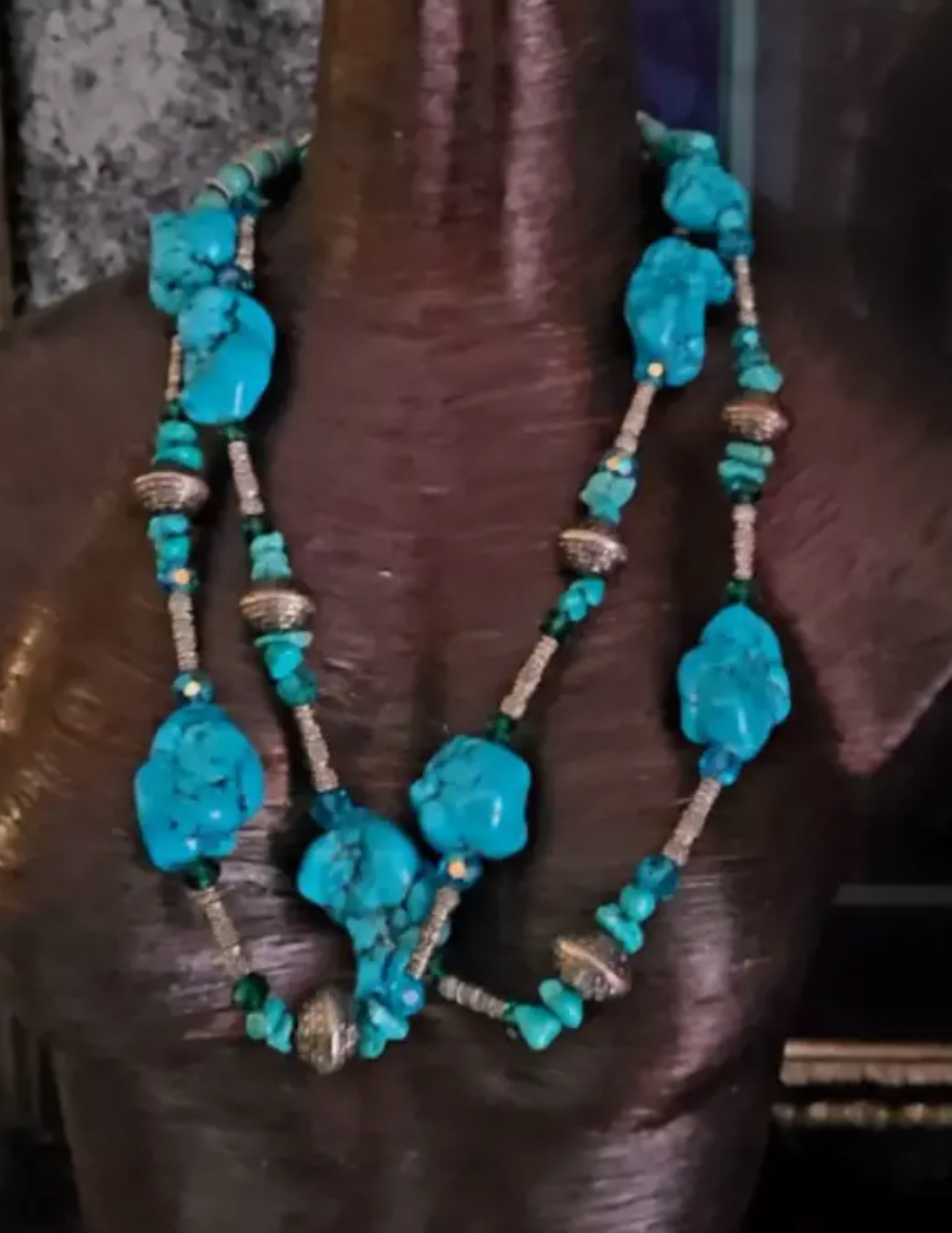 Blue Magnesite Nugget Western Style Long Rope Necklace - Faux Turquoise