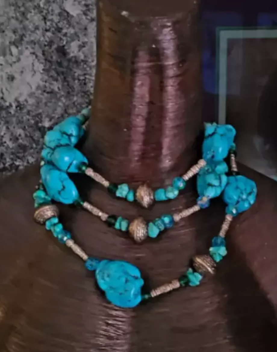 Blue Magnesite Nugget Western Style Long Rope Necklace - Faux Turquoise