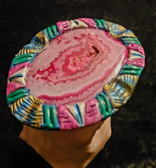 Huge Hot Pink Druzy Agate Sculpted Adjustable Hand Ring - Photoshoot