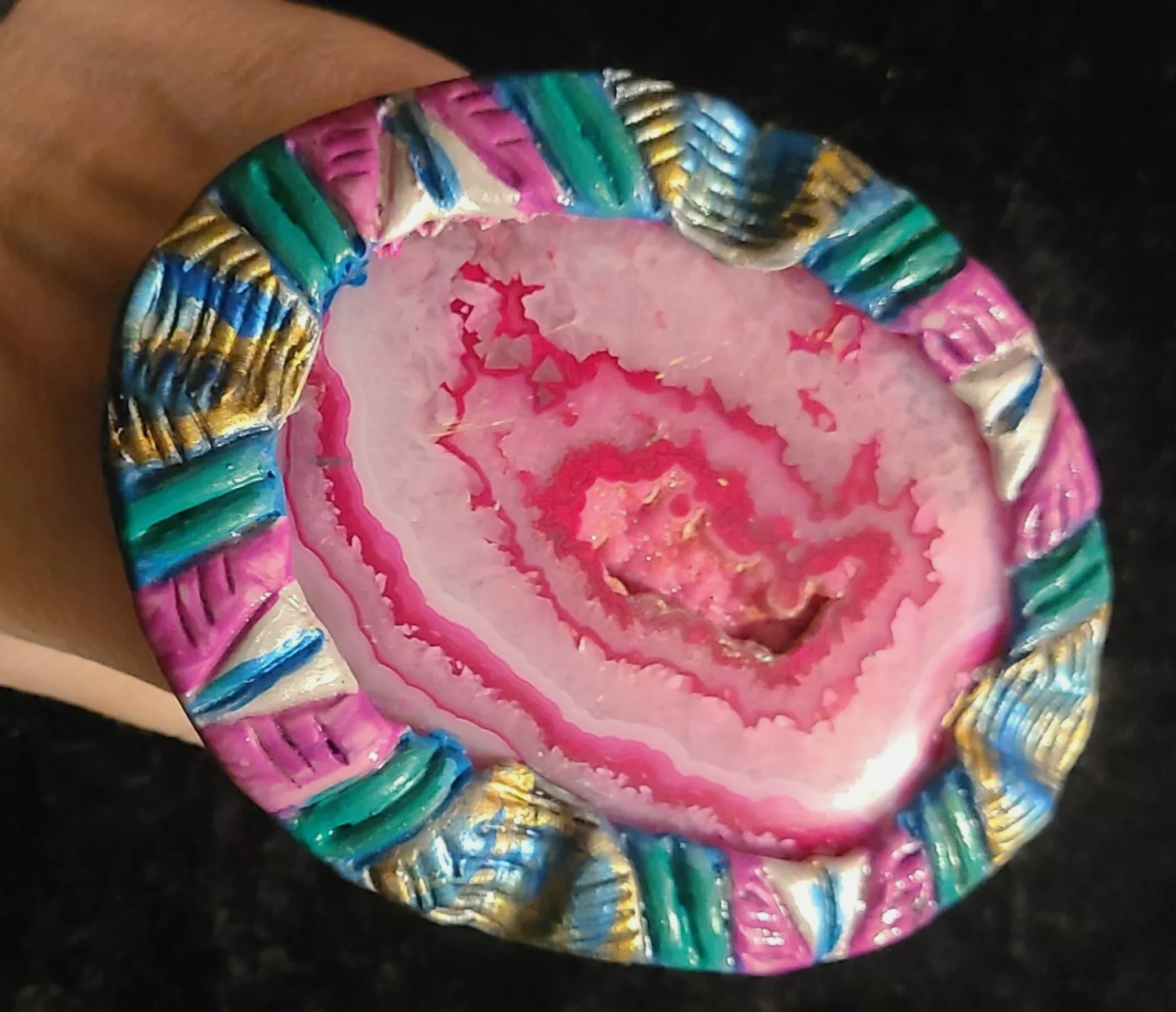 Huge Hot Pink Druzy Agate Sculpted Adjustable Hand Ring - Photoshoot