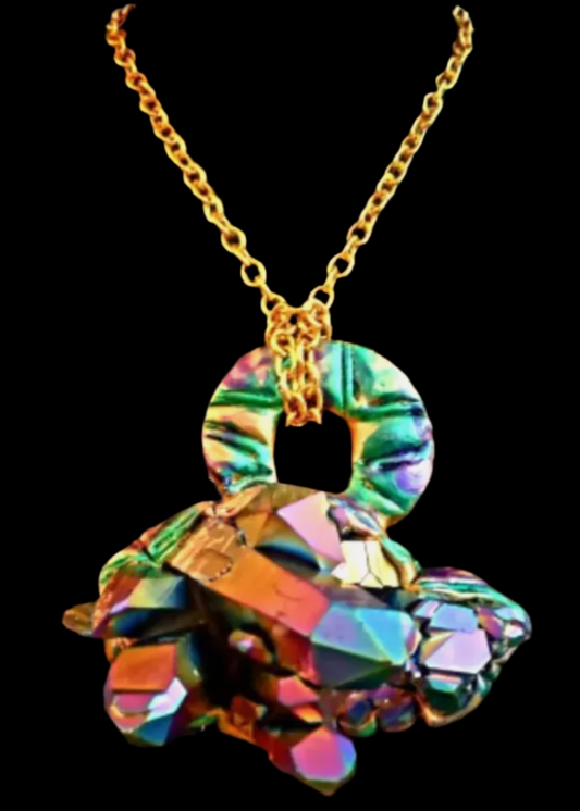 Jewel Tone Quartz Amulet - Rough Rainbow Crystal Charm