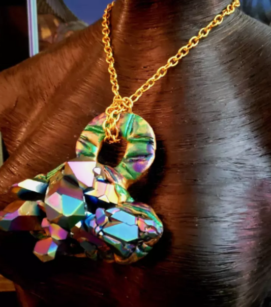 Jewel Tone Sculpted Statement Gemstone Pendant - Rainbow Quartz Unisex