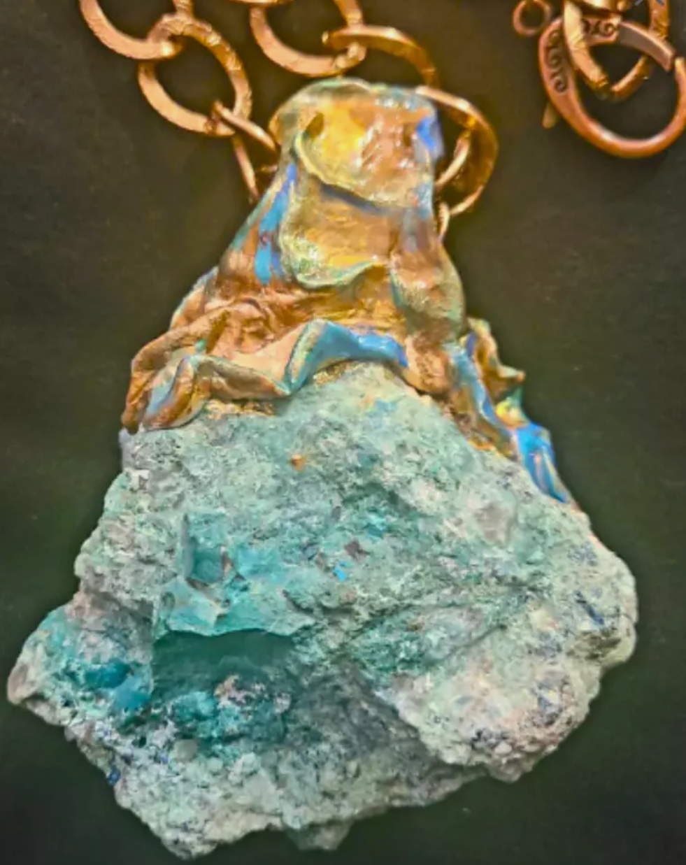 Rough Chrysocolla Sculpted Statement Gemstone Pendant Rustic Green G