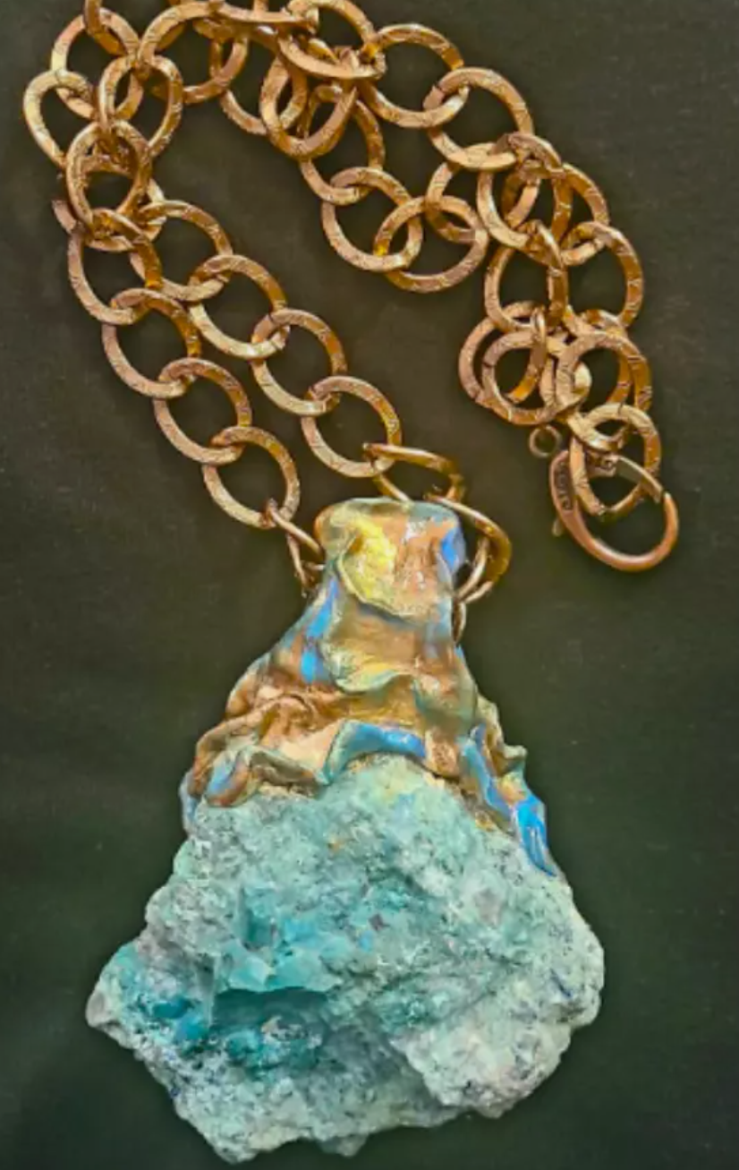 Rough Chrysocolla Sculpted Statement Gemstone Pendant Rustic Green G