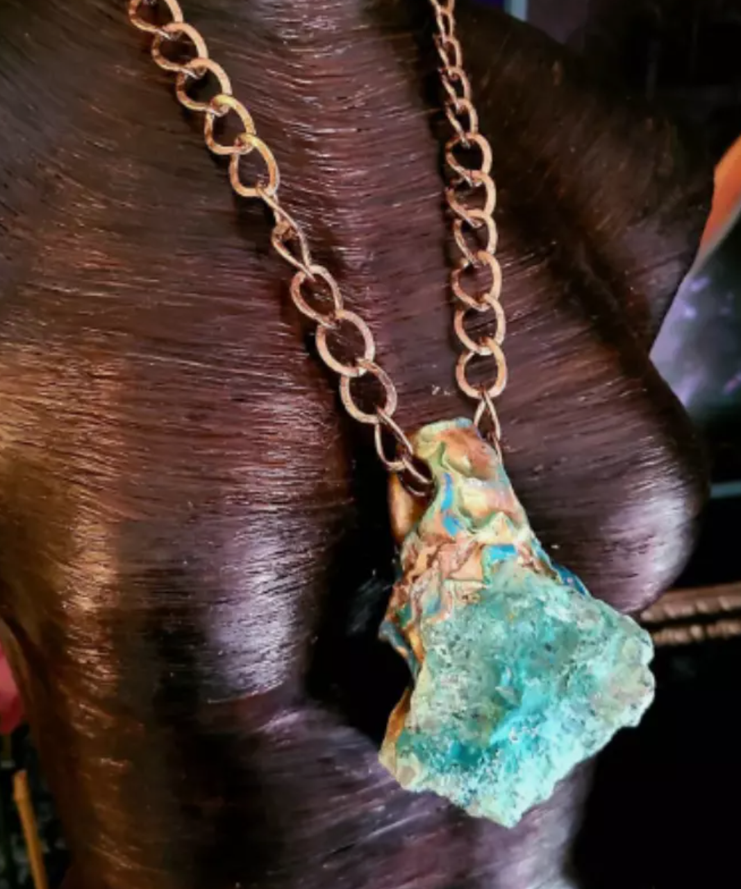 Rough Chrysocolla Sculpted Statement Gemstone Pendant Rustic Green G
