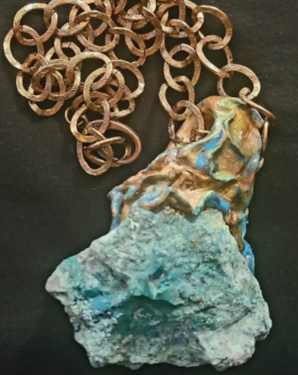 Rough Chrysocolla Sculpted Statement Gemstone Pendant Rustic Green G