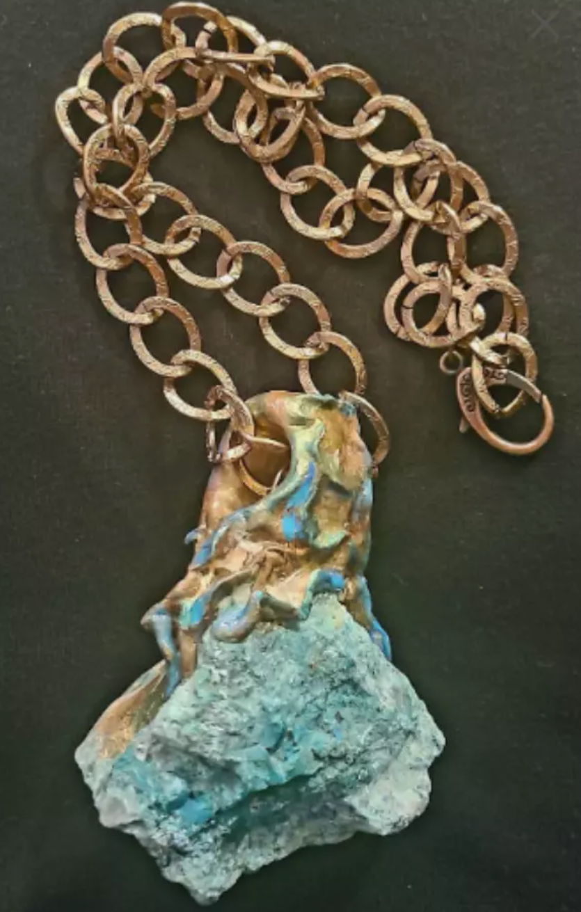 Rough Chrysocolla Sculpted Statement Gemstone Pendant Rustic Green G