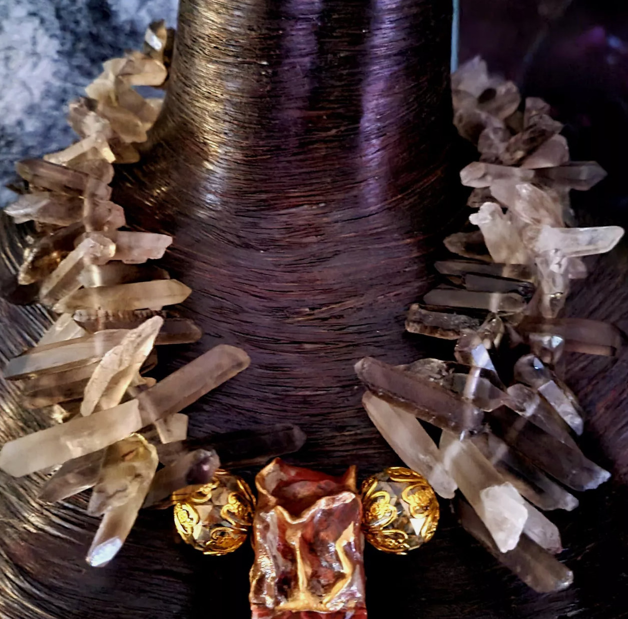 Smoky Branch Quartz Luxury Necklace with Ocean Jasper Tower Gemstone P