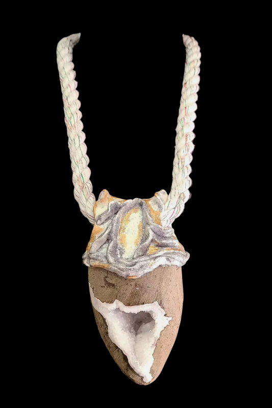 Sculpted Rare White Druzy Geode Statement Pendant - Crystal Couture