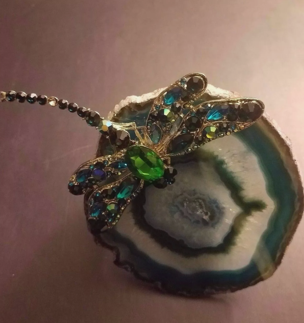 Plus Size Teal Agate & Rhinestone Dragonfly Statement Cuff