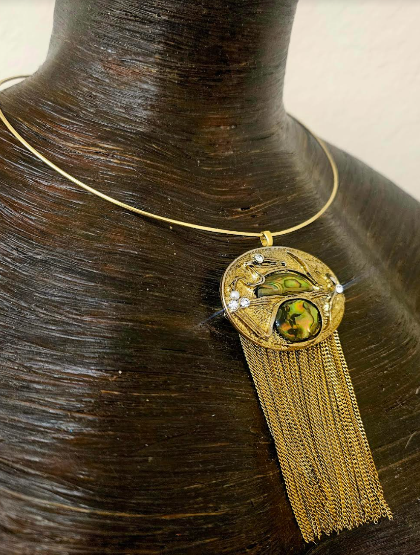 Art Deco Vintage Gemstone Pendant on Wire Collar Art Nouveau Chain W