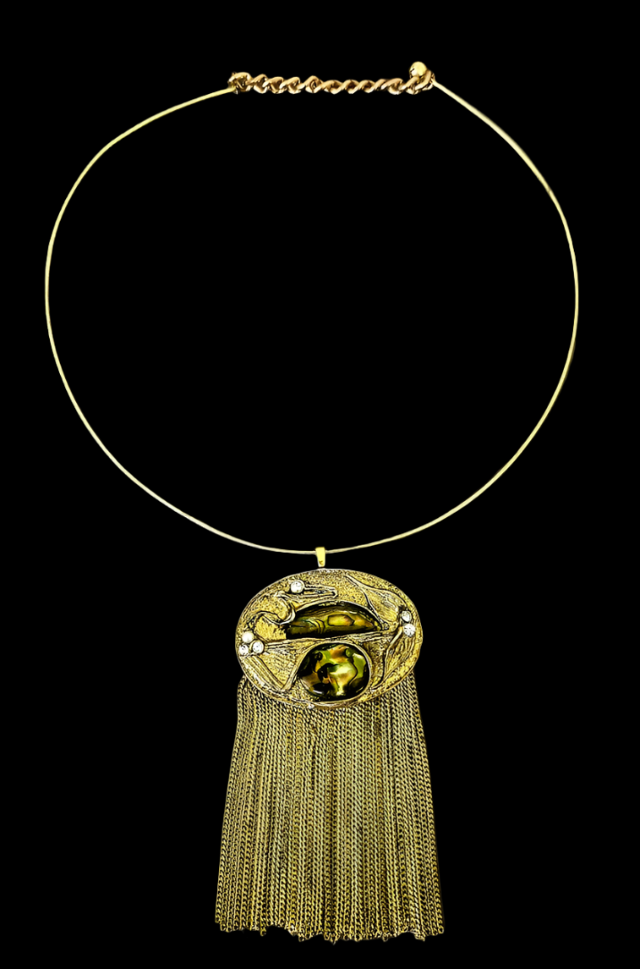 Art Deco Vintage Gemstone Pendant on Wire Collar Art Nouveau Chain W