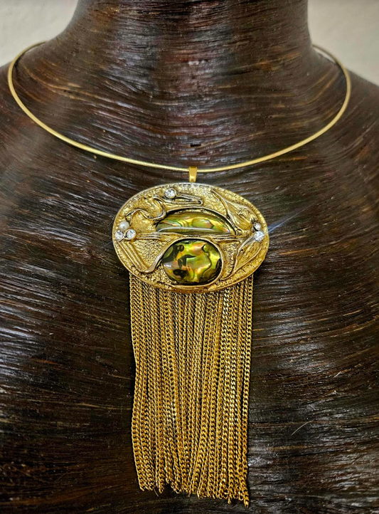 Art Deco Vintage Gemstone Pendant on Wire Collar - Art Nouveau