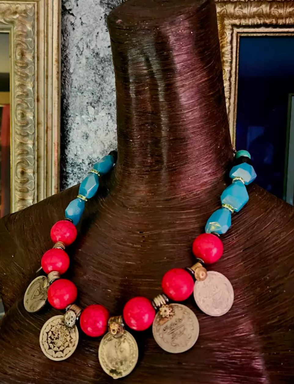 Beaded Tribal Statement Luxury Necklace with Kuchi Coins - Belly Dancer