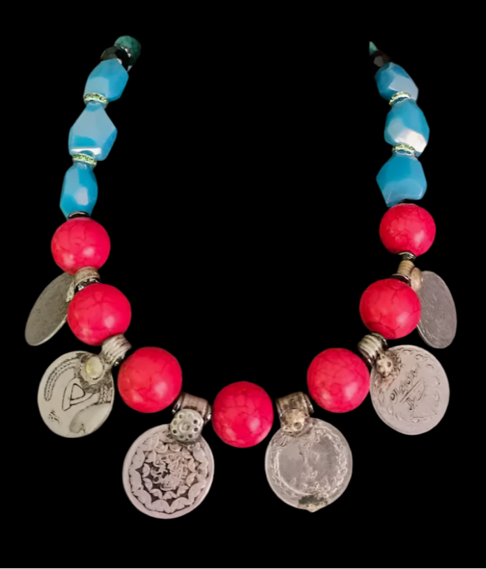 Beaded Tribal Statement Luxury Necklace with Kuchi Coins - Belly Dancer