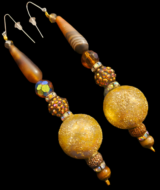 Brown Gold & Bronze Beaded Shoulder Dusters Black Tie Glamour Lon