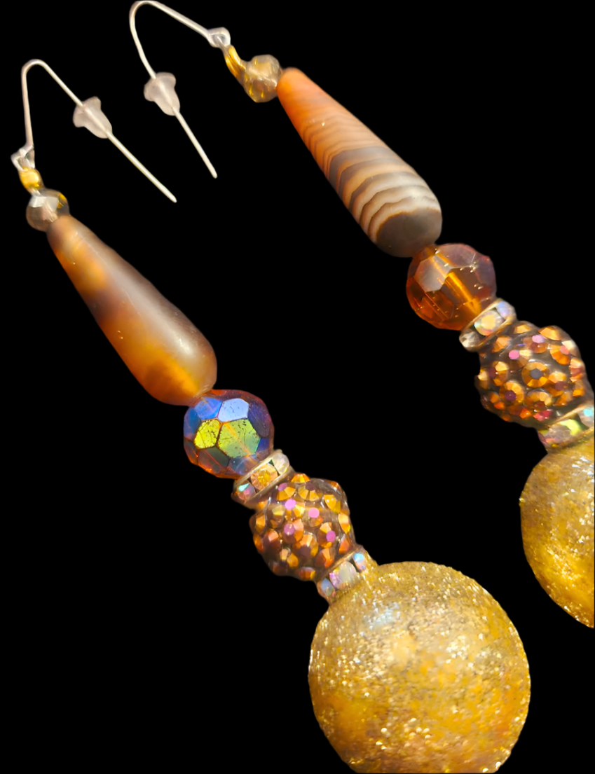 Brown Gold & Bronze Beaded Shoulder Dusters Black Tie Glamour Lon