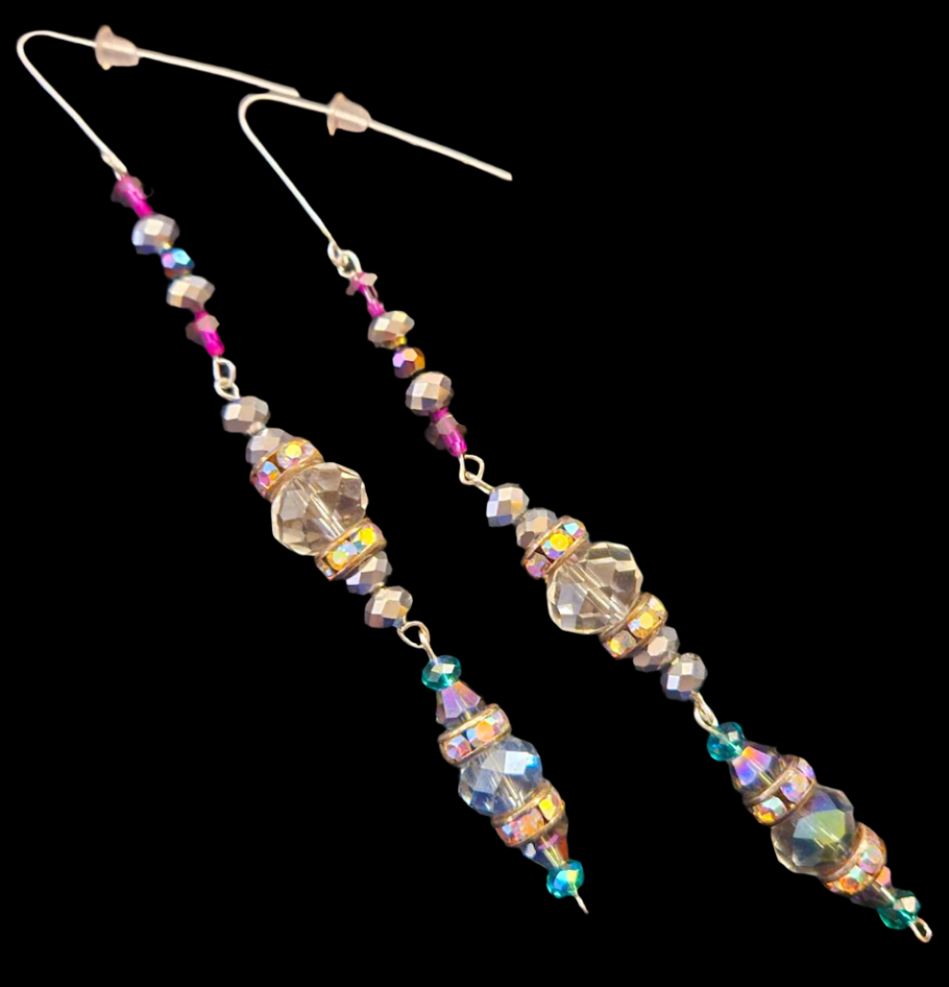 Crystal & Rhinestone Shoulder Duster Statement Earrings Holiday Glam