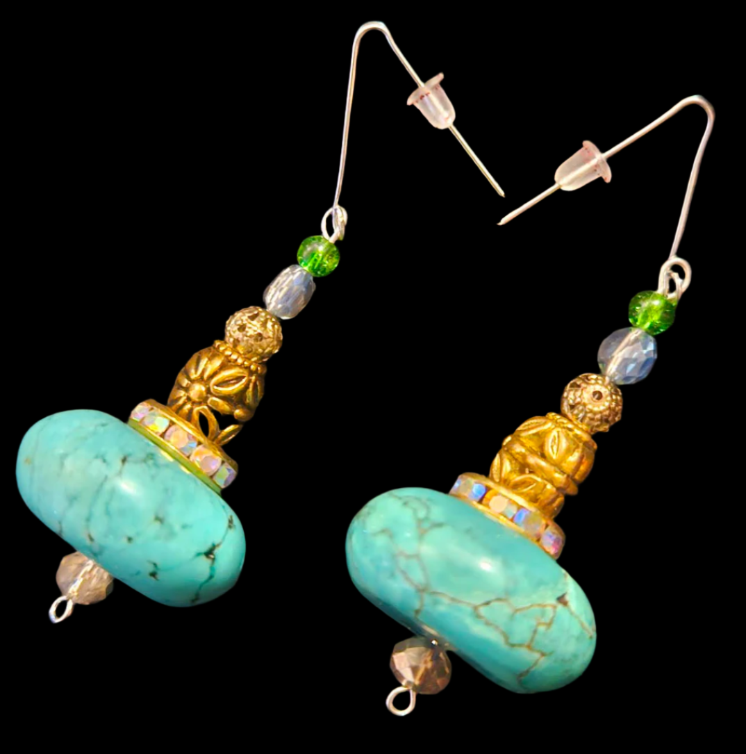 Magnesite Rondelle Beaded Dangles Faux Turquoise Bold & Chunky Pi
