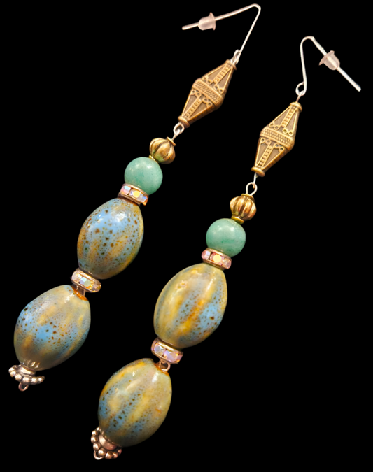 Olivine Blue Green & Yellow Porcelain Beaded Shoulder Dusters Exo