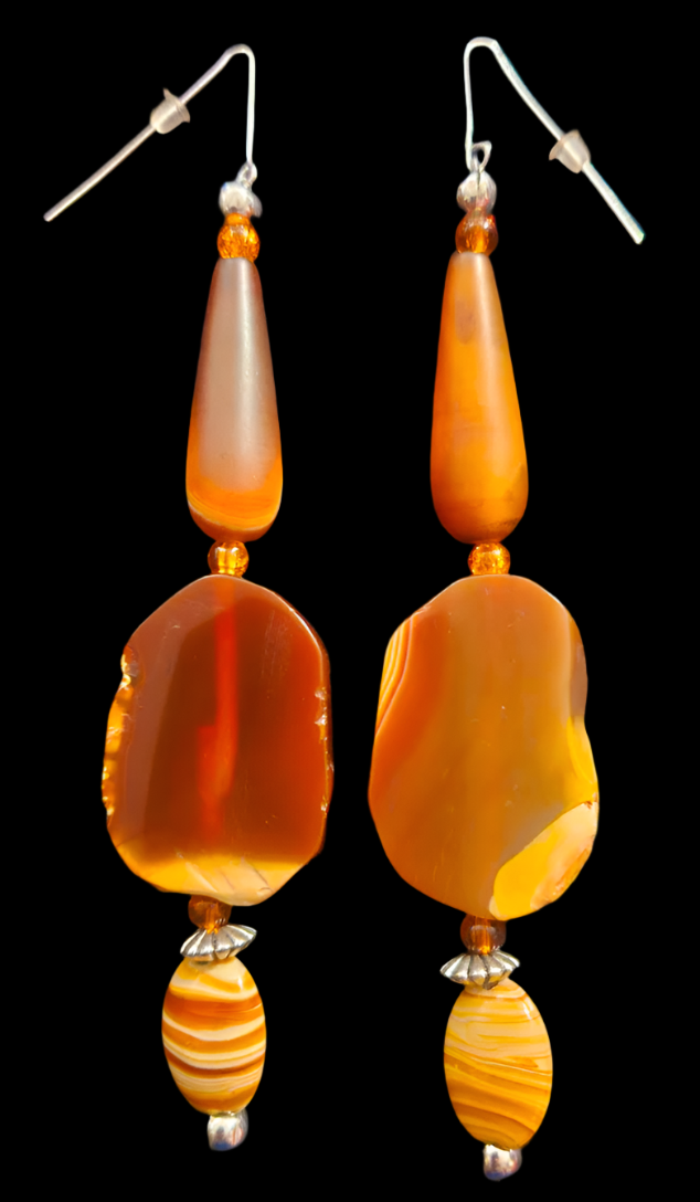 Reddish Brown Agate Gemstone Shoulder Dusters Autumn Ear Candy