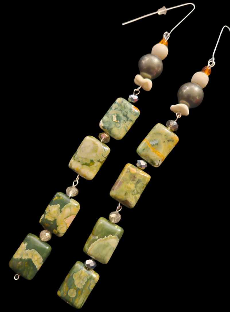 Rhyolite Gemstone Beaded Shoulder Dusters Rainforest Jasper Extra