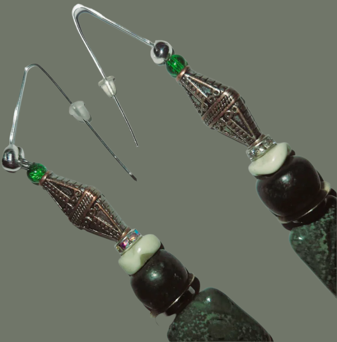 Kambaba Jasper Beaded Dangle Pierced Statement Earrings Crocodile Ey