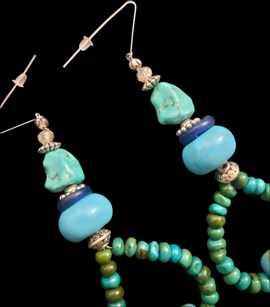 Blue Gemstone Tusk Shoulder Dusters Turquoise & Howlite Beaded Tr