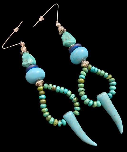 Blue Gemstone Tusk Shoulder Dusters Turquoise & Howlite Beaded Tr