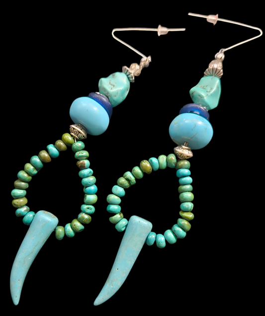 Blue Gemstone Tusk Shoulder Dusters - Turquoise & Howlite Earrings