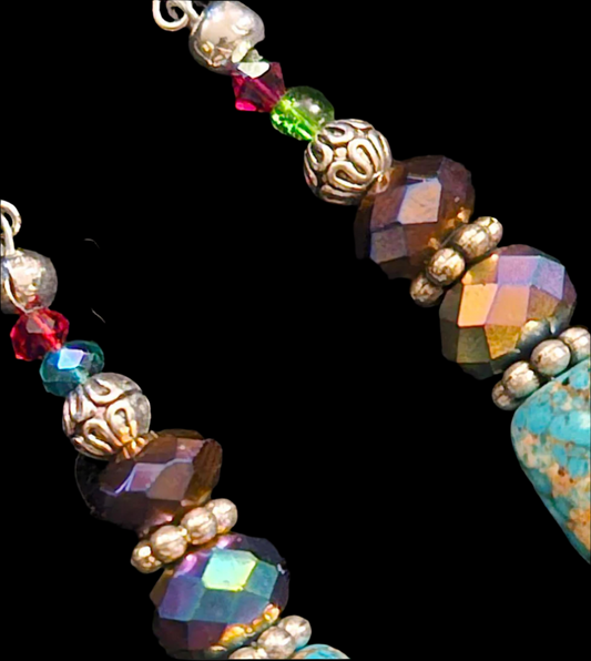 Blue Gemstone Shoulder Dusters Mixed Media Long Beaded Pierced Ea