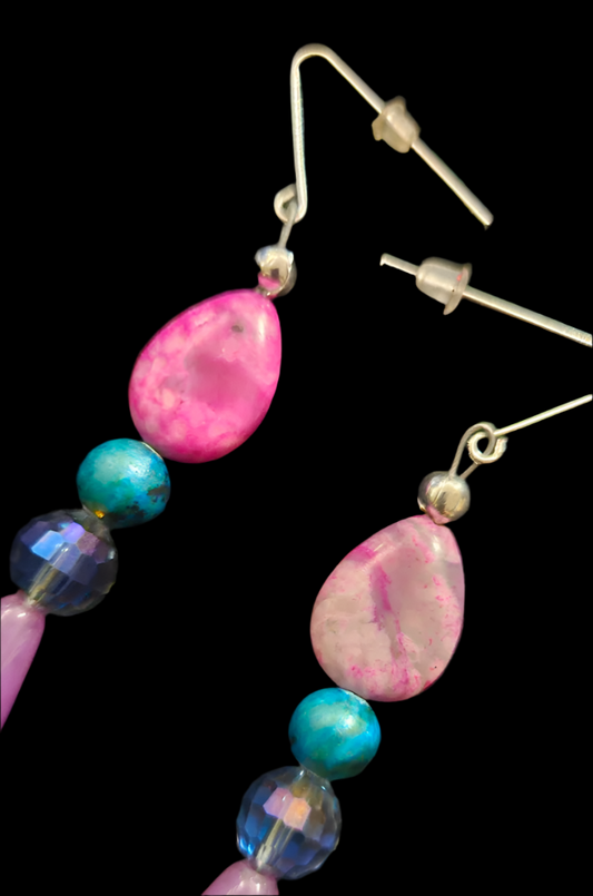 Art Deco Styled Super Long Pierced Statement Earrings - Jewel Tones