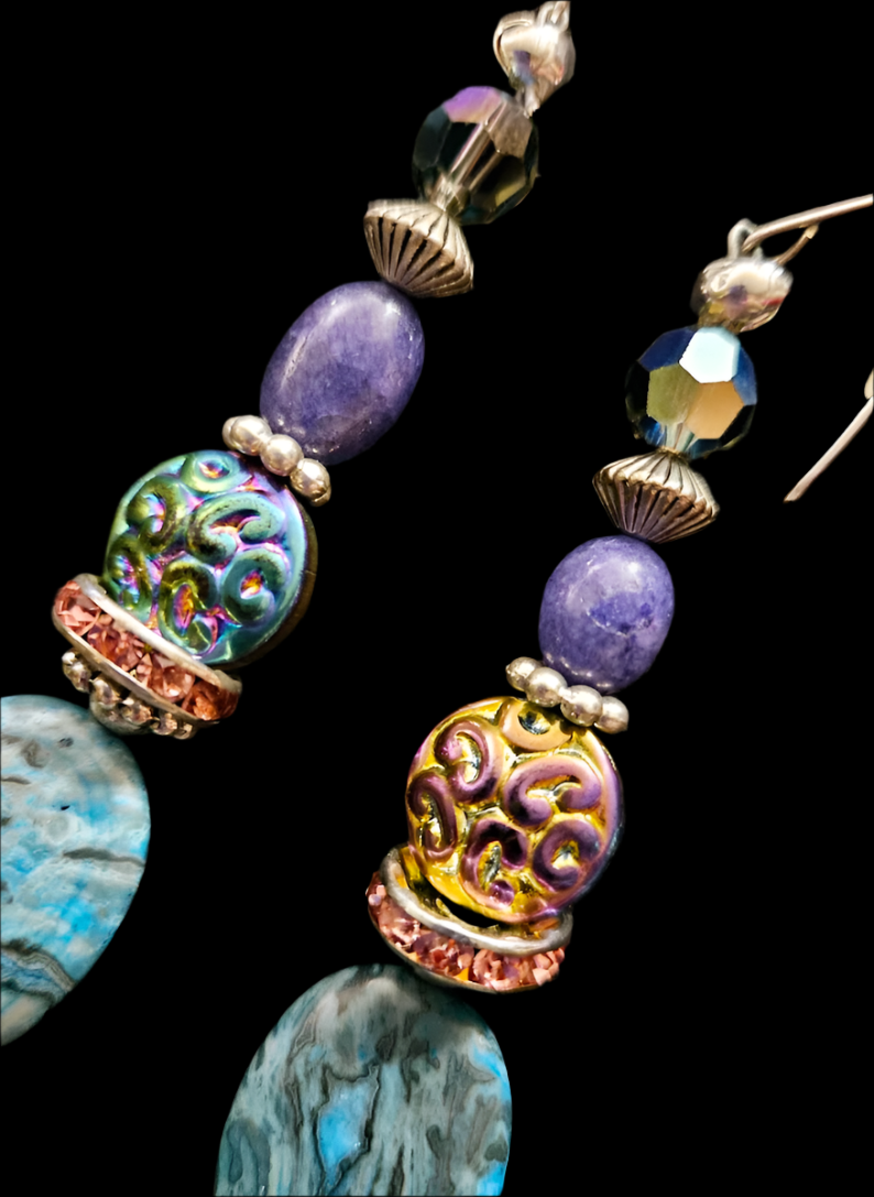 Blue and Purple Gemstone Shoulder Duster Statement Earrings Jasper M