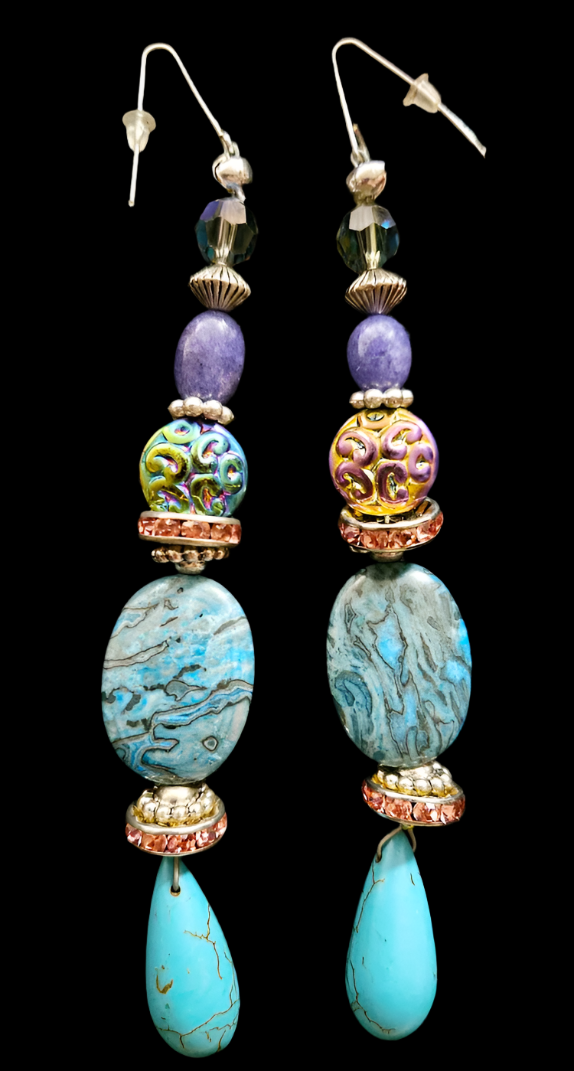 Blue and Purple Gemstone Shoulder Duster Statement Earrings Jasper M