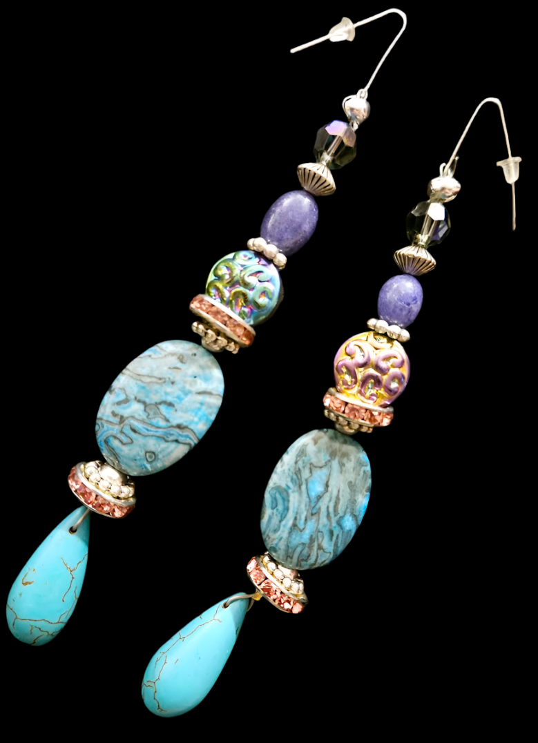 Blue and Purple Gemstone Shoulder Duster Statement Earrings Jasper M