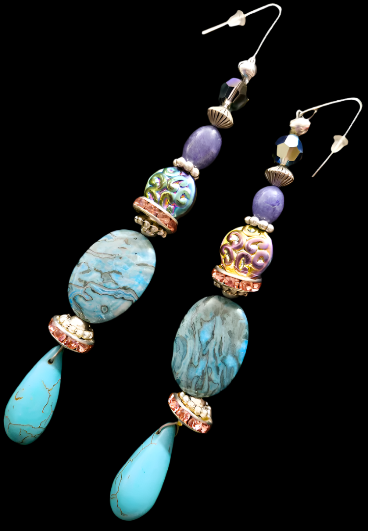 Blue and Purple Gemstone Shoulder Duster Statement Earrings Jasper M