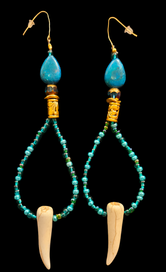 Exotic Blue Green Seed & Tusk Shoulder Dusters Tribal Inspired Be