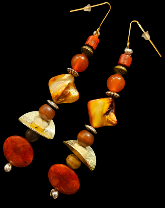 Orange and Bronze Autumn Shoulder Dusters Extra Long Coral & Shel