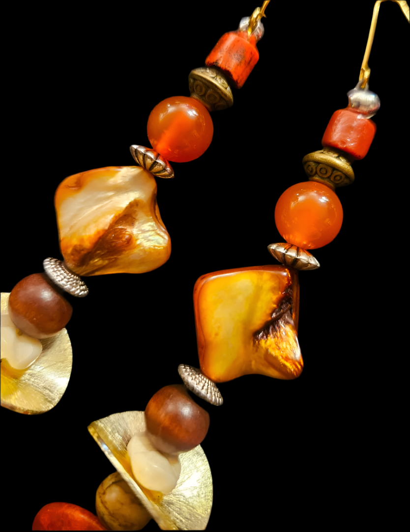 Orange and Bronze Autumn Shoulder Dusters Extra Long Coral & Shel