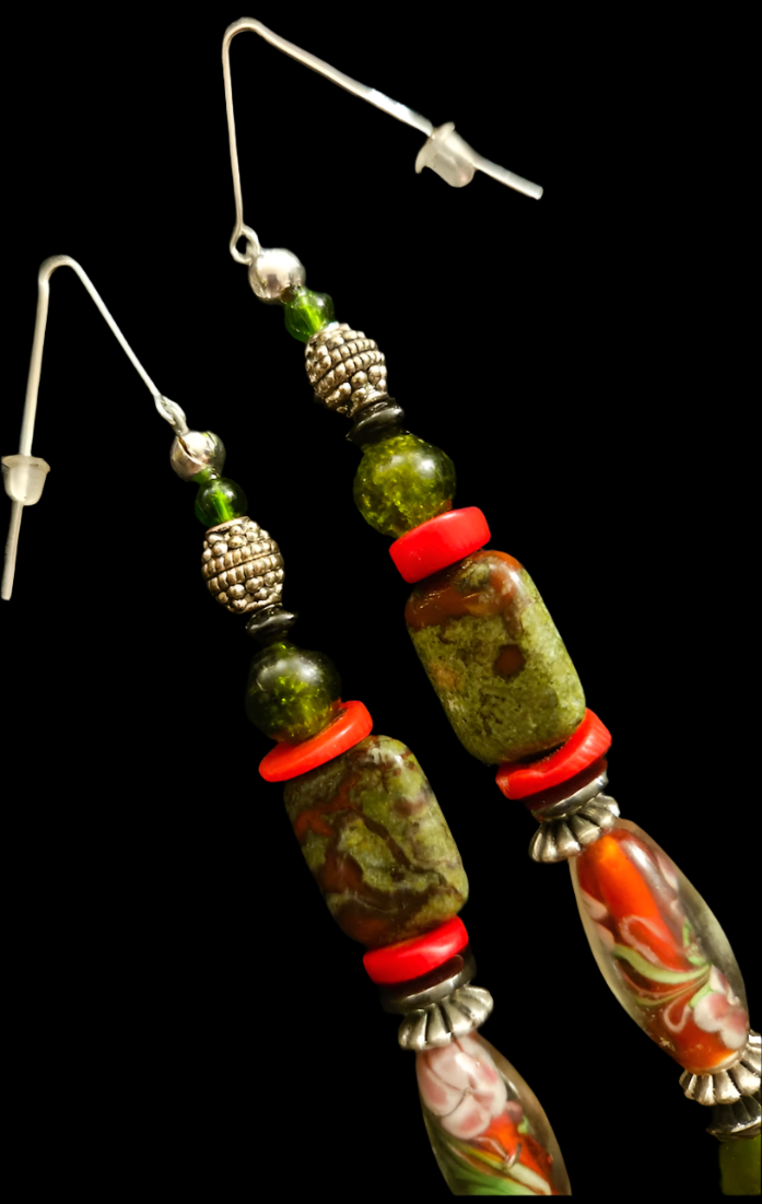 Olive and Red Mixed Media Shoulder Dusters Green Turquoise & Bloo