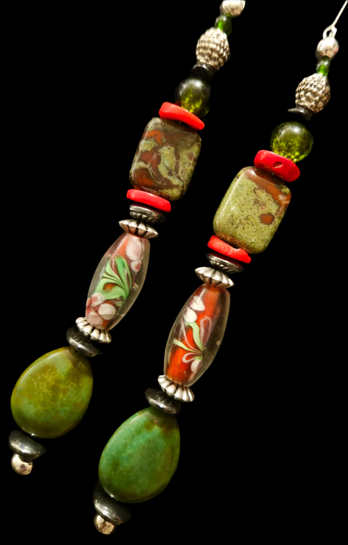 Olive and Red Mixed Media Shoulder Dusters Green Turquoise & Bloo