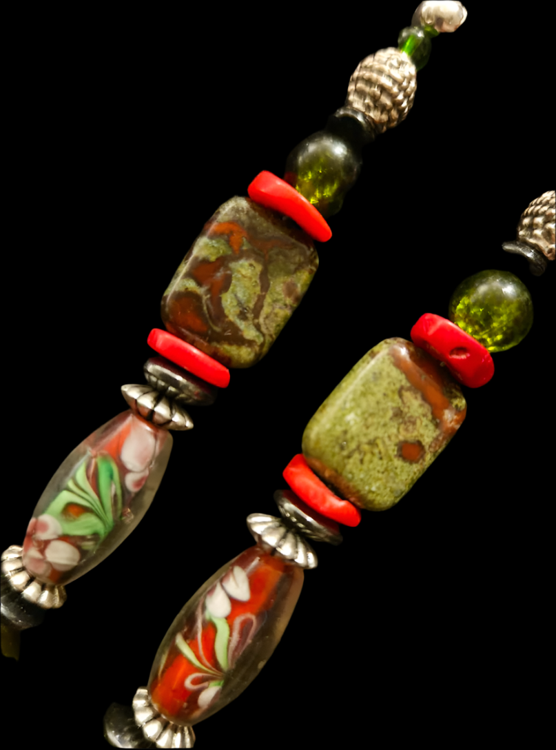 Olive and Red Mixed Media Shoulder Dusters Green Turquoise & Bloo
