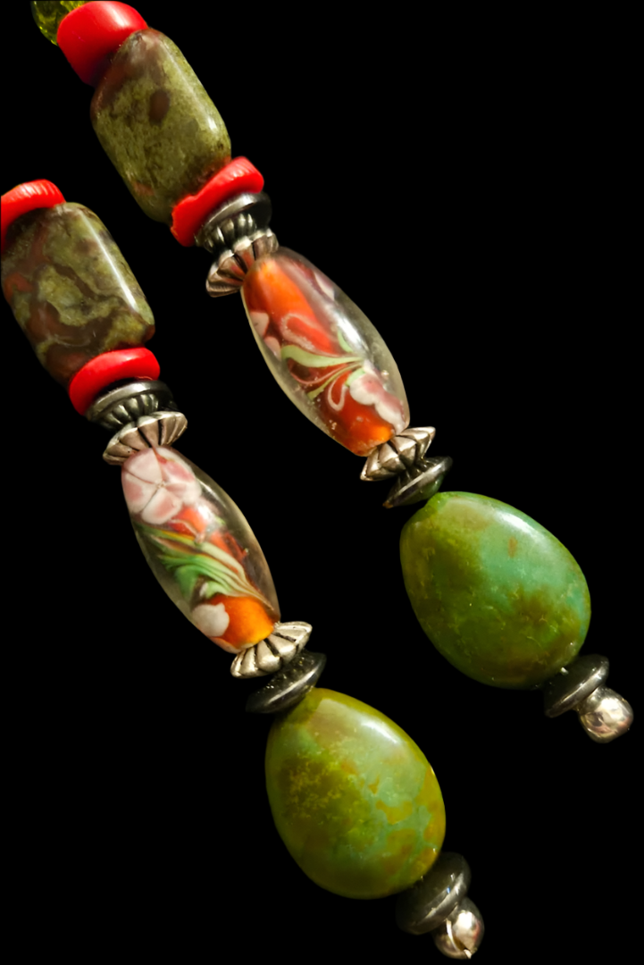 Olive and Red Mixed Media Shoulder Dusters Green Turquoise & Bloo