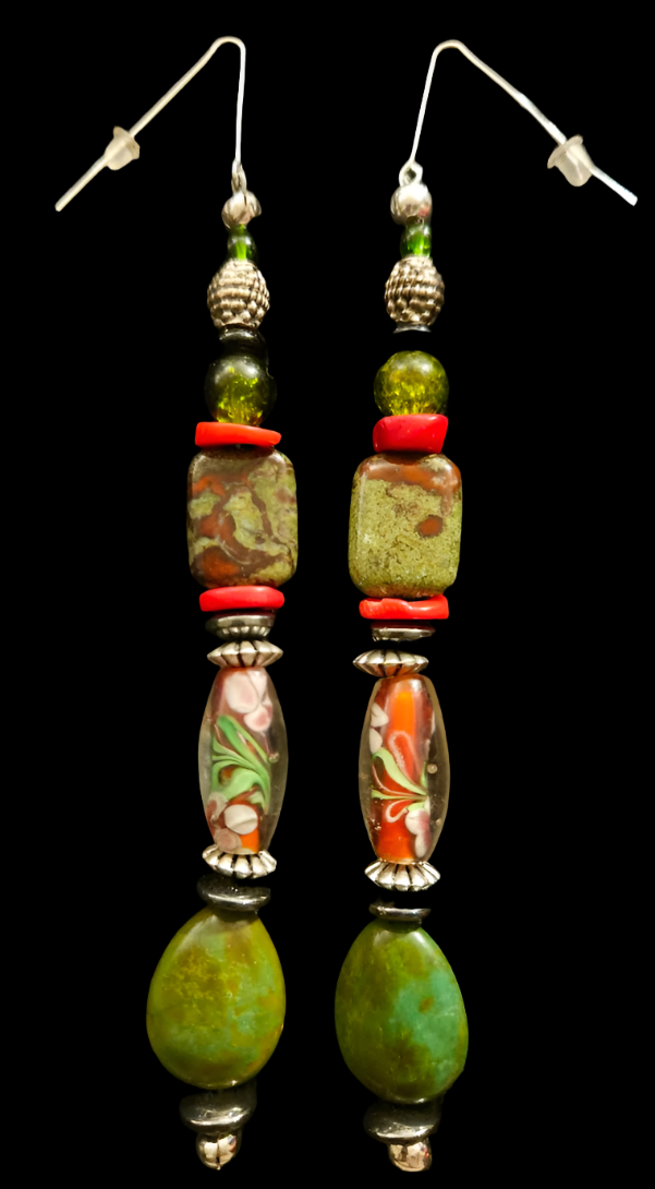 Olive and Red Mixed Media Shoulder Dusters Green Turquoise & Bloo