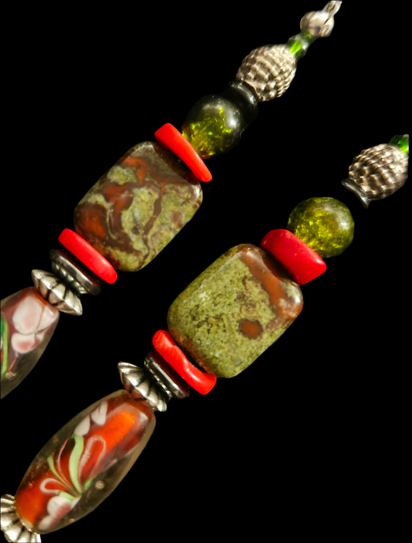 Olive and Red Mixed Media Shoulder Dusters Green Turquoise & Bloo