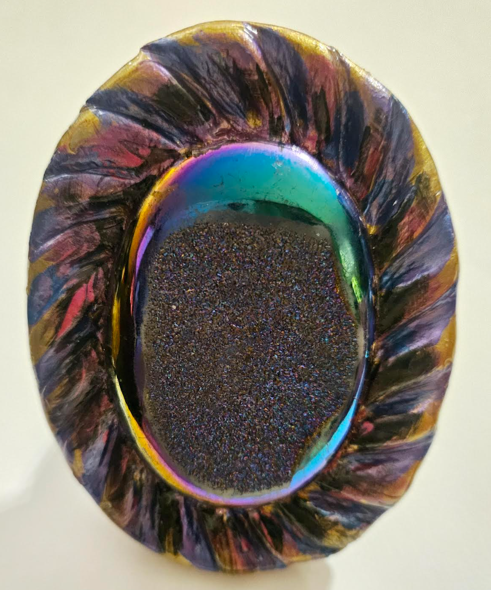 Titanium Druzy Sculpted Oversized Hand Ring Jewel Tone Purple Blu