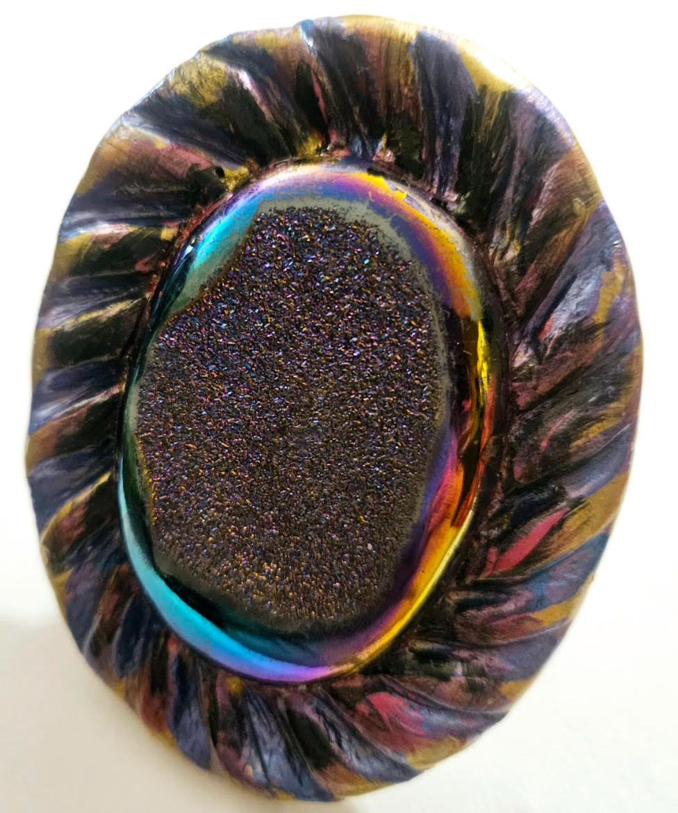 Titanium Druzy Sculpted Oversized Hand Ring Jewel Tone Purple Blu