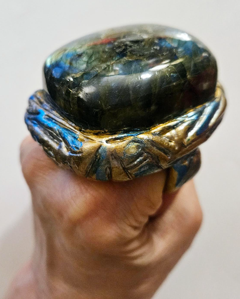 Labradorite Sculpted Two Finger Statement Ring Unisex Spectrolit